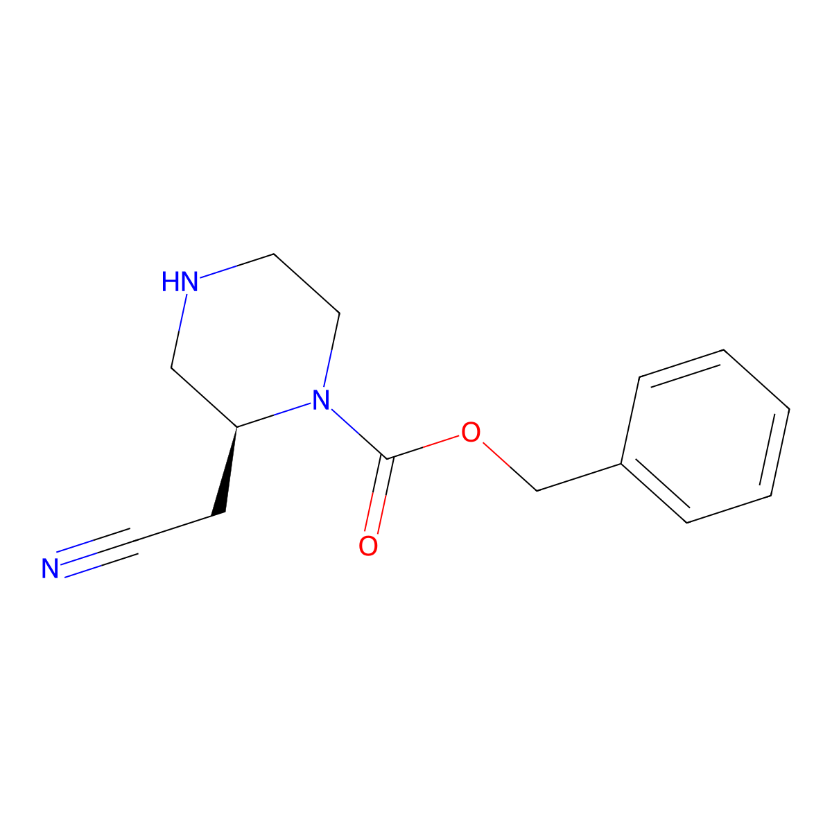 1-Piperazinecarboxylic acid, 2-(cyanomethyl)-, phenylmethyl ester, (2S)- molecular structure, CAS 2158302-01-1