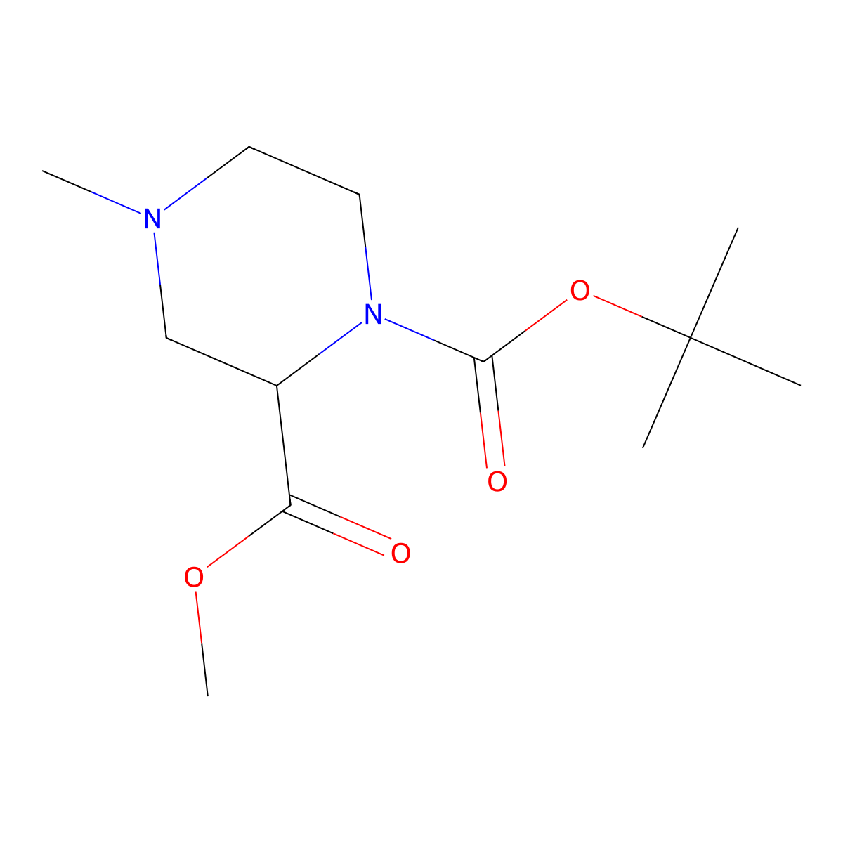 1-Tert-butyl 2-methyl 4-methylpiperazine-1,2-dicarboxylate molecular structure, CAS 2158303-16-1
