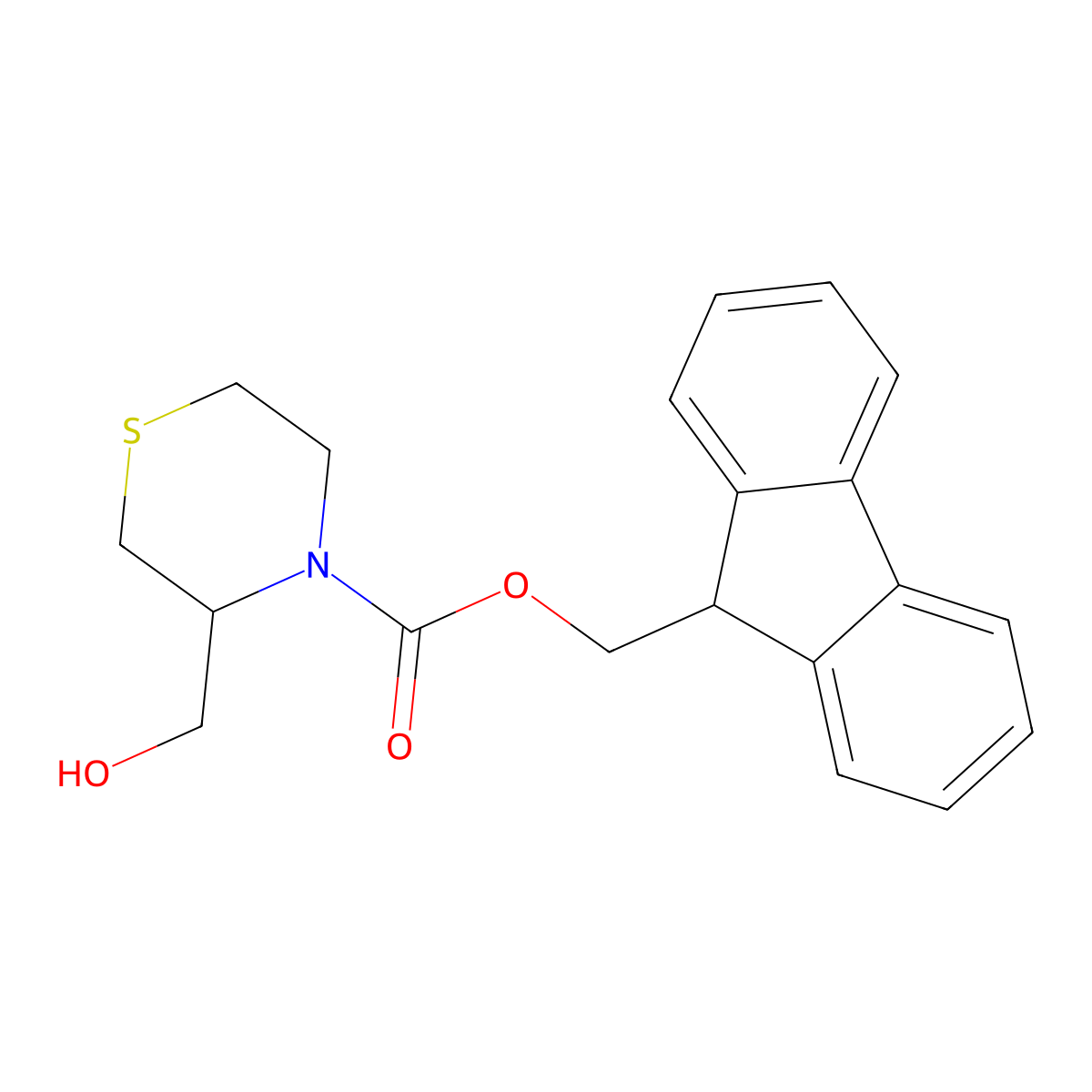 (9H-fluoren-9-yl)methyl 3-(hydroxymethyl)thiomorpholine-4-carboxylate molecular structure, CAS 2158420-34-7