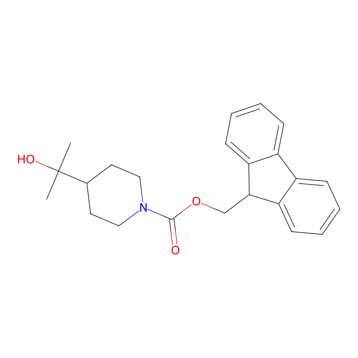 (9H-fluoren-9-yl)methyl 4-(2-hydroxypropan-2-yl)piperidine-1-carboxylate molecular structure, CAS 2158504-38-0