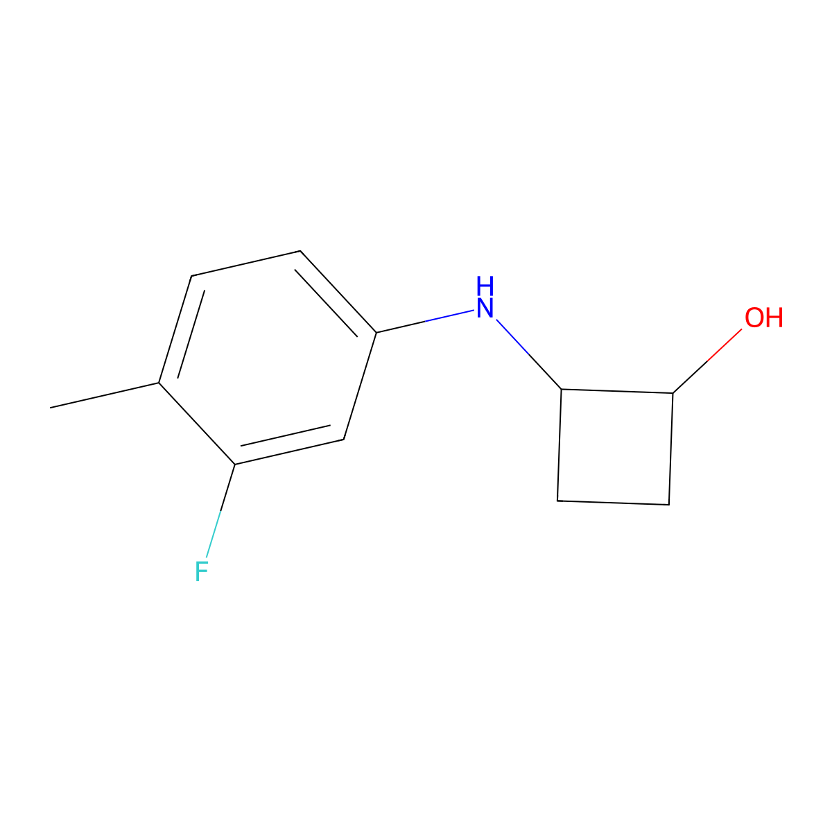 2-[(3-Fluoro-4-methylphenyl)amino]cyclobutan-1-ol molecular structure, CAS 2158593-82-7