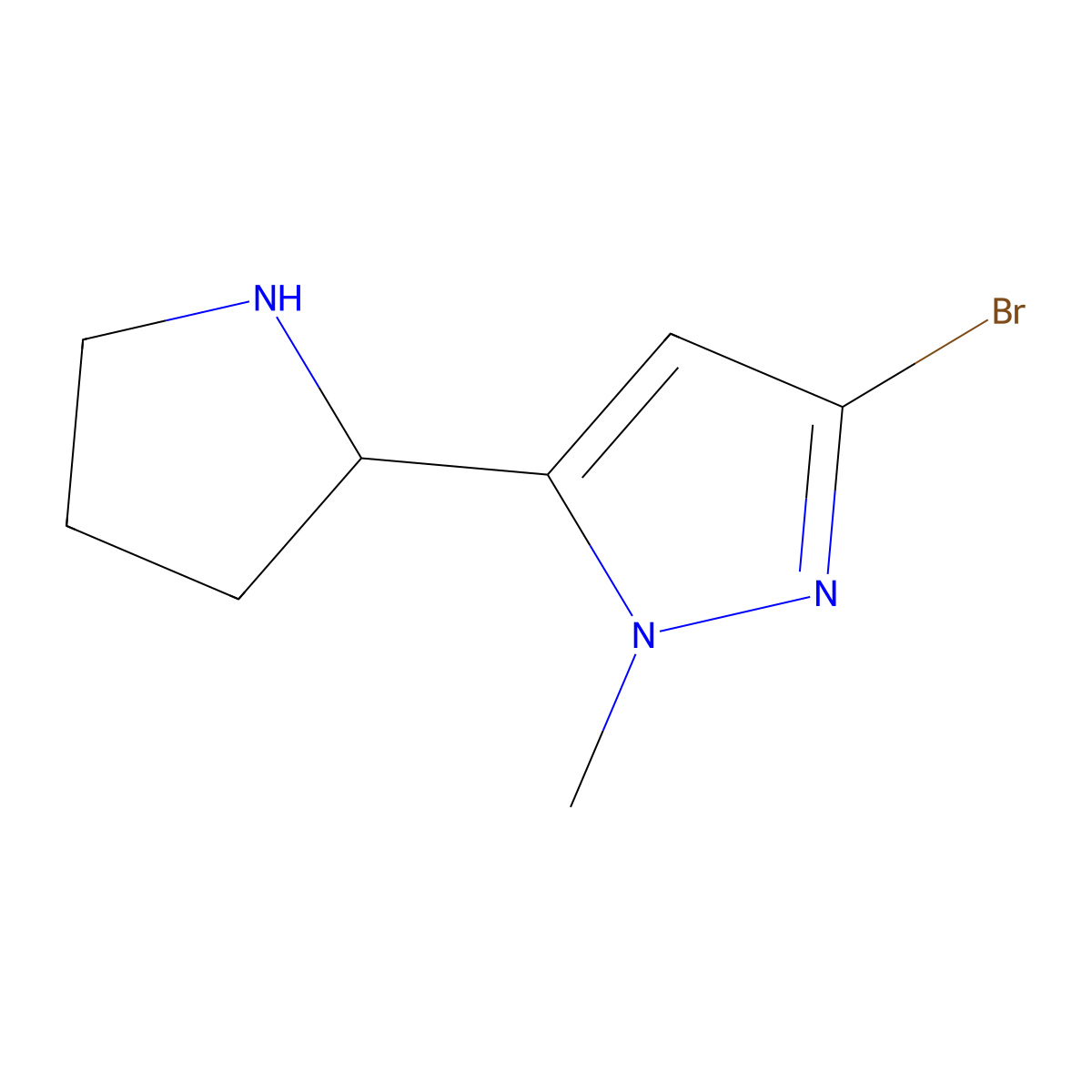 3-bromo-1-methyl-5-(pyrrolidin-2-yl)-1H-pyrazole molecular structure, CAS 2158637-11-5