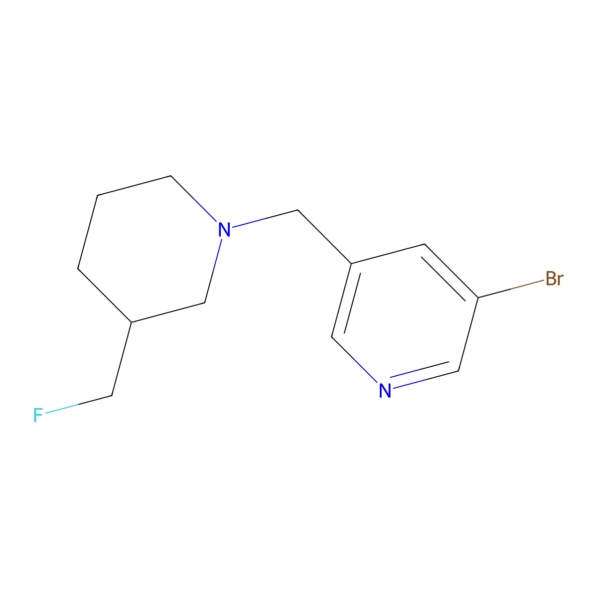 3-Bromo-5-{[3-(fluoromethyl)piperidin-1-yl]methyl}pyridine molecular structure, CAS 2158938-43-1
