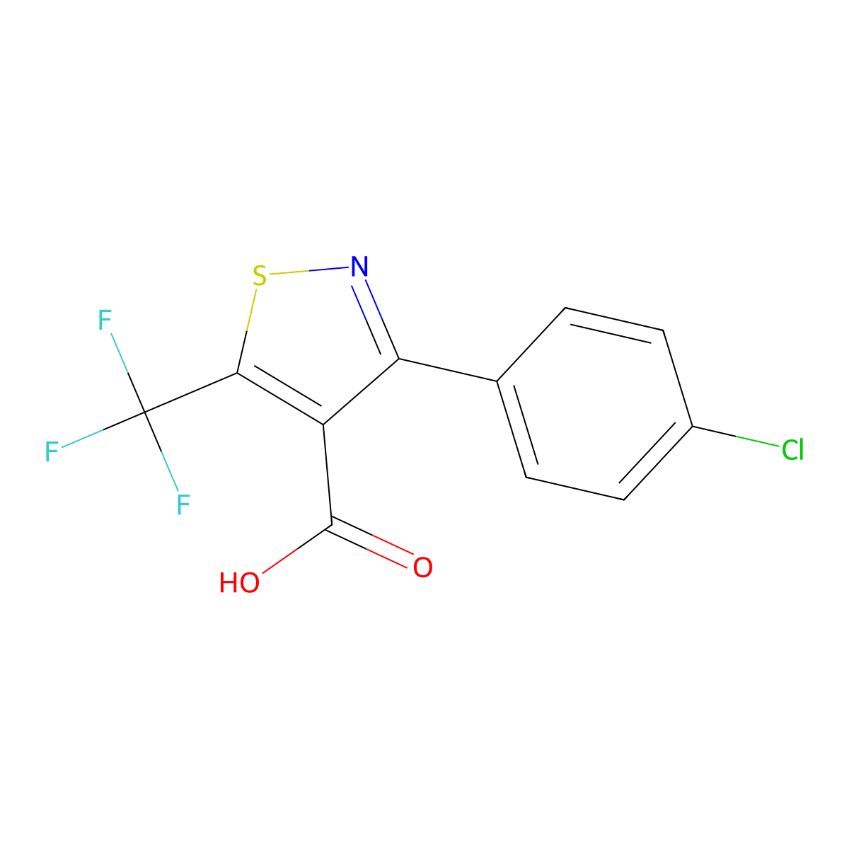 3-(4-Chlorophenyl)-5-(trifluoromethyl)isothiazole-4-carboxylic acid molecular structure, CAS 2159082-45-6