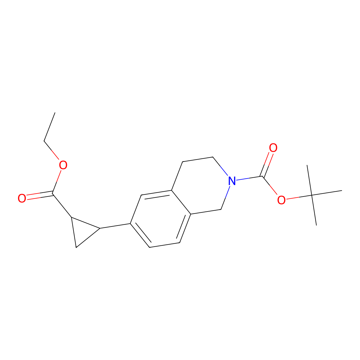 Tert-butyl 6-(2-(ethoxycarbonyl)cyclopropyl)-3,4-dihydroisoquinoline-2(1H)-carboxylate molecular structure, CAS 2159083-29-9