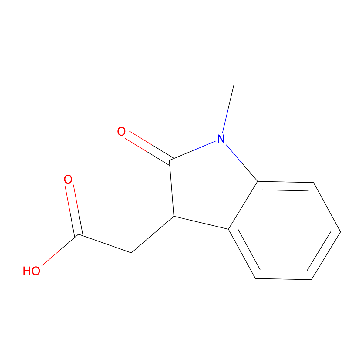 (1-Methyl-2-oxo-2,3-dihydro-1H-indol-3-yl)acetic acid molecular structure, CAS 21591-75-3