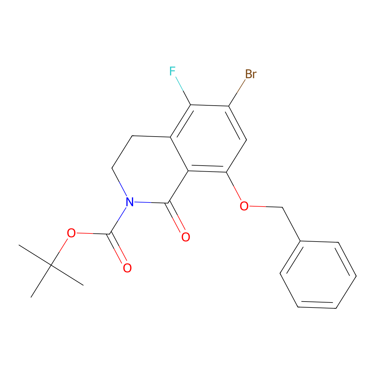 Tert-butyl 8-(benzyloxy)-6-bromo-5-fluoro-1-oxo-3,4-dihydroisoquinoline-2(1H)-carboxylate molecular structure, CAS 2159123-07-4
