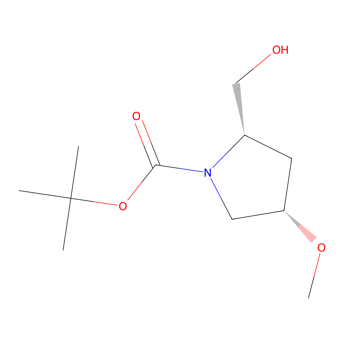 1,1-Dimethylethyl (2S,4S)-2-(hydroxymethyl)-4-methoxy-1-pyrrolidinecarboxylate molecular structure, CAS 215918-39-1