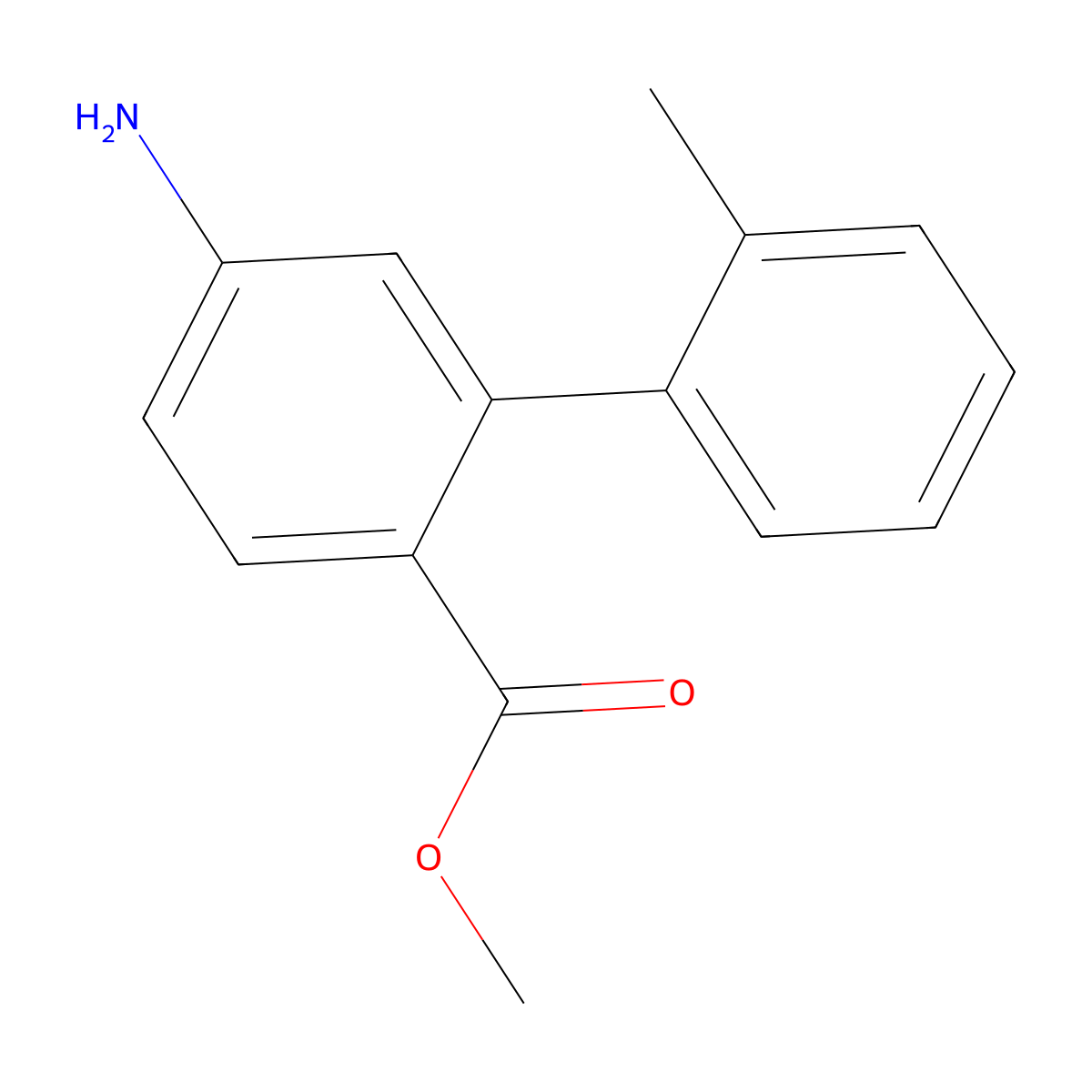 Methyl 5-amino-2'-methyl-[1,1'-biphenyl]-2-carboxylate molecular structure, CAS 215919-28-1