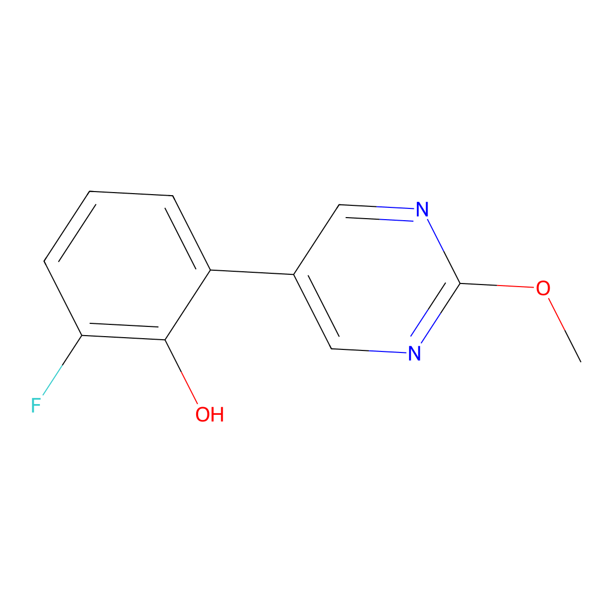 2-Fluoro-6-(2-methoxy-5-pyrimidinyl)phenol molecular structure, CAS 2159261-86-4