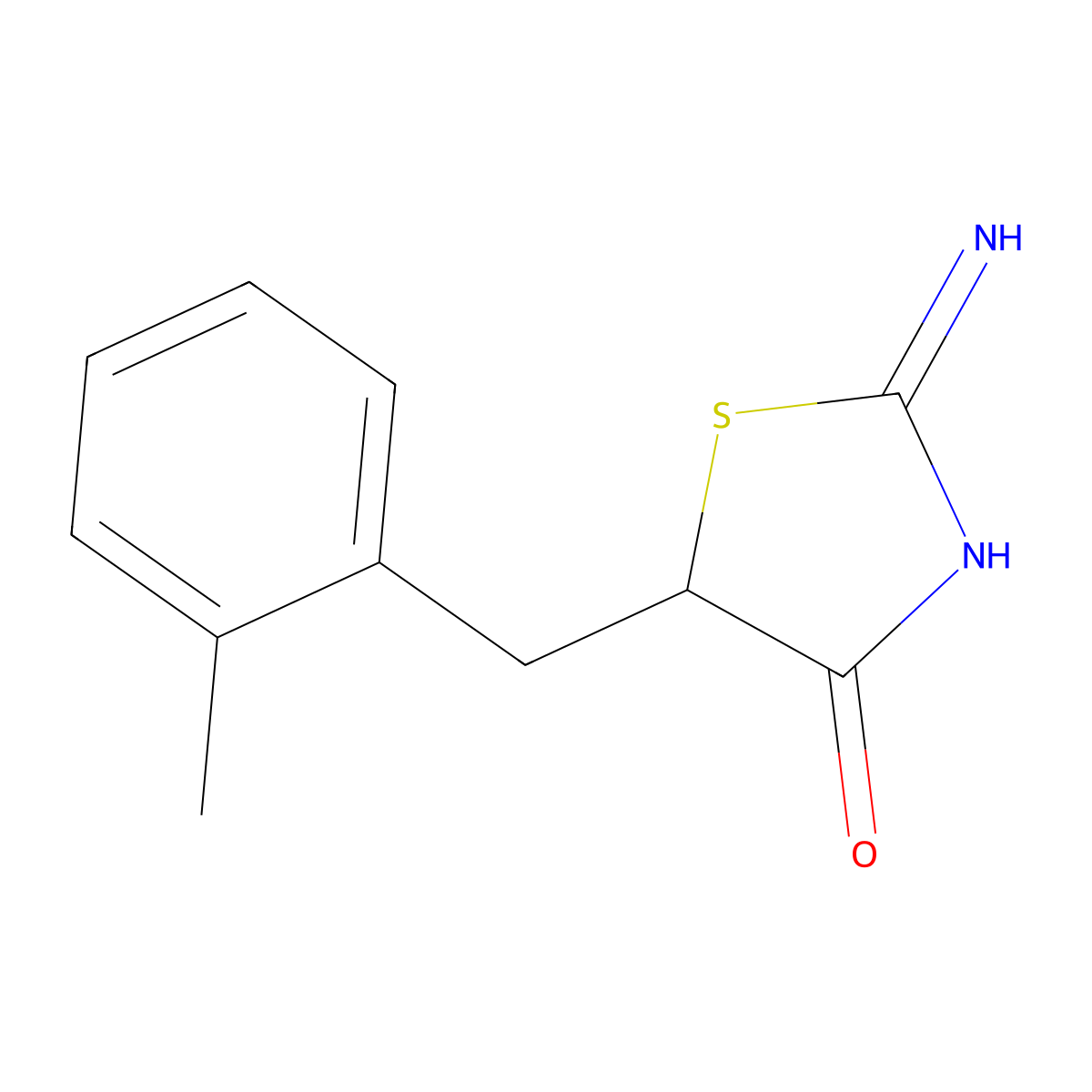 2-Amino-5-[(2-methylphenyl)methyl]-1,3-thiazol-4-one molecular structure, CAS 215933-01-0