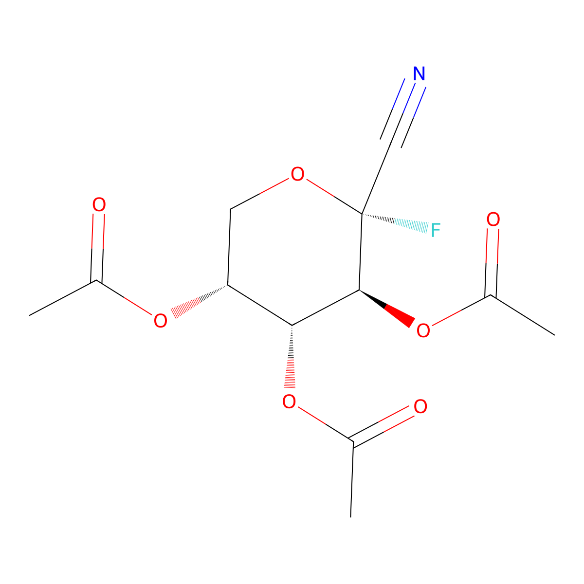 2,3,4-Tri-O-acetyl-1-deoxy-1-fluoro-b-D-arabinopyranosyl cyanide molecular structure, CAS 215942-92-0