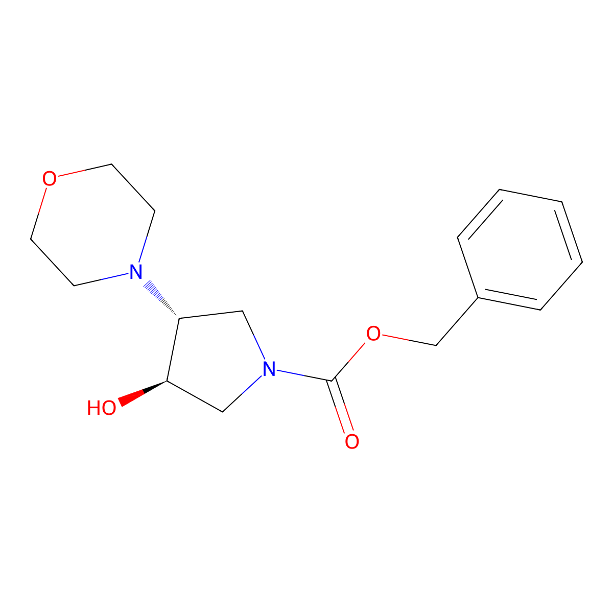 rac-benzyl (3R,4R)-3-hydroxy-4-(morpholin-4-yl)pyrrolidine-1-carboxylate molecular structure, CAS 2159484-43-0