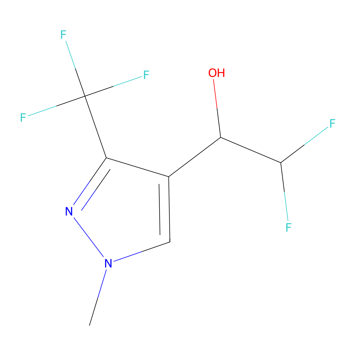 2,2-difluoro-1-[1-methyl-3-(trifluoromethyl)-1H-pyrazol-4-yl]ethan-1-ol molecular structure, CAS 2159674-81-2
