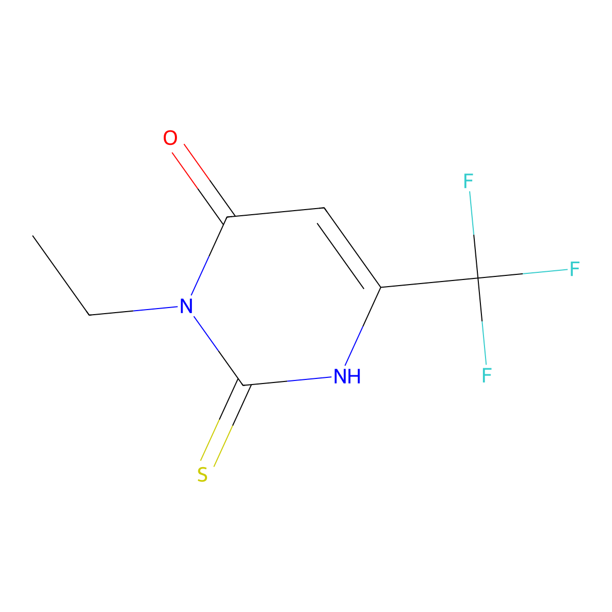 3-ethyl-2-sulfanylidene-6-(trifluoromethyl)-1H-pyrimidin-4-one molecular structure, CAS 216016-27-2