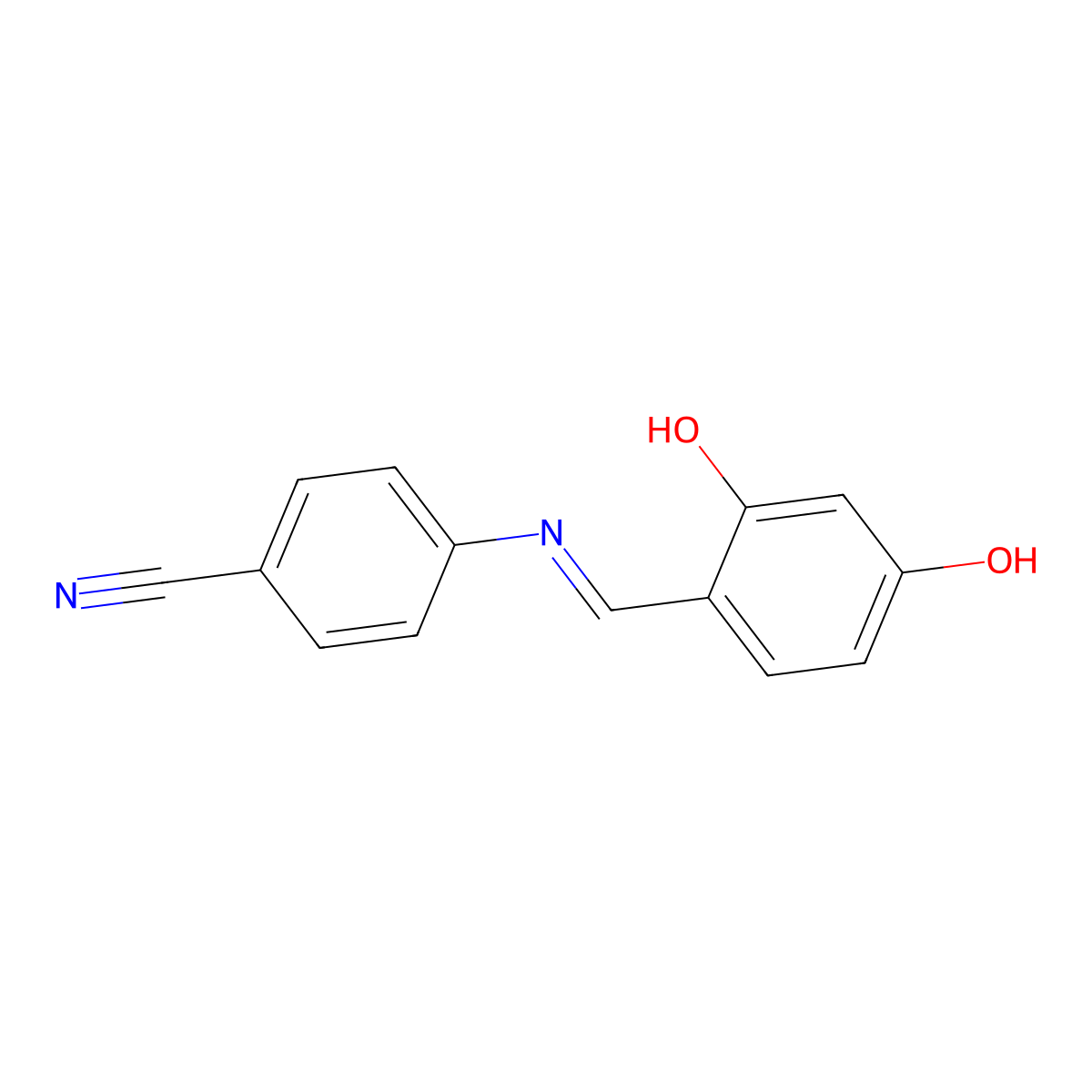 4-(((2,4-Dihydroxyphenyl)methylene)amino)benzonitrile molecular structure, CAS 216016-68-1