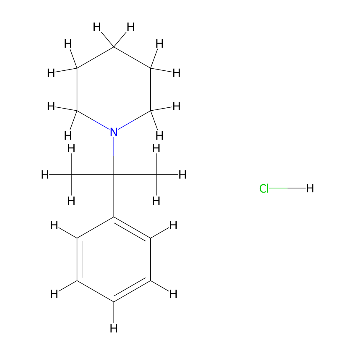 Piperidine, 1-(alpha,alpha-dimethylbenzyl)-, hydrochloride molecular structure, CAS 21602-56-2