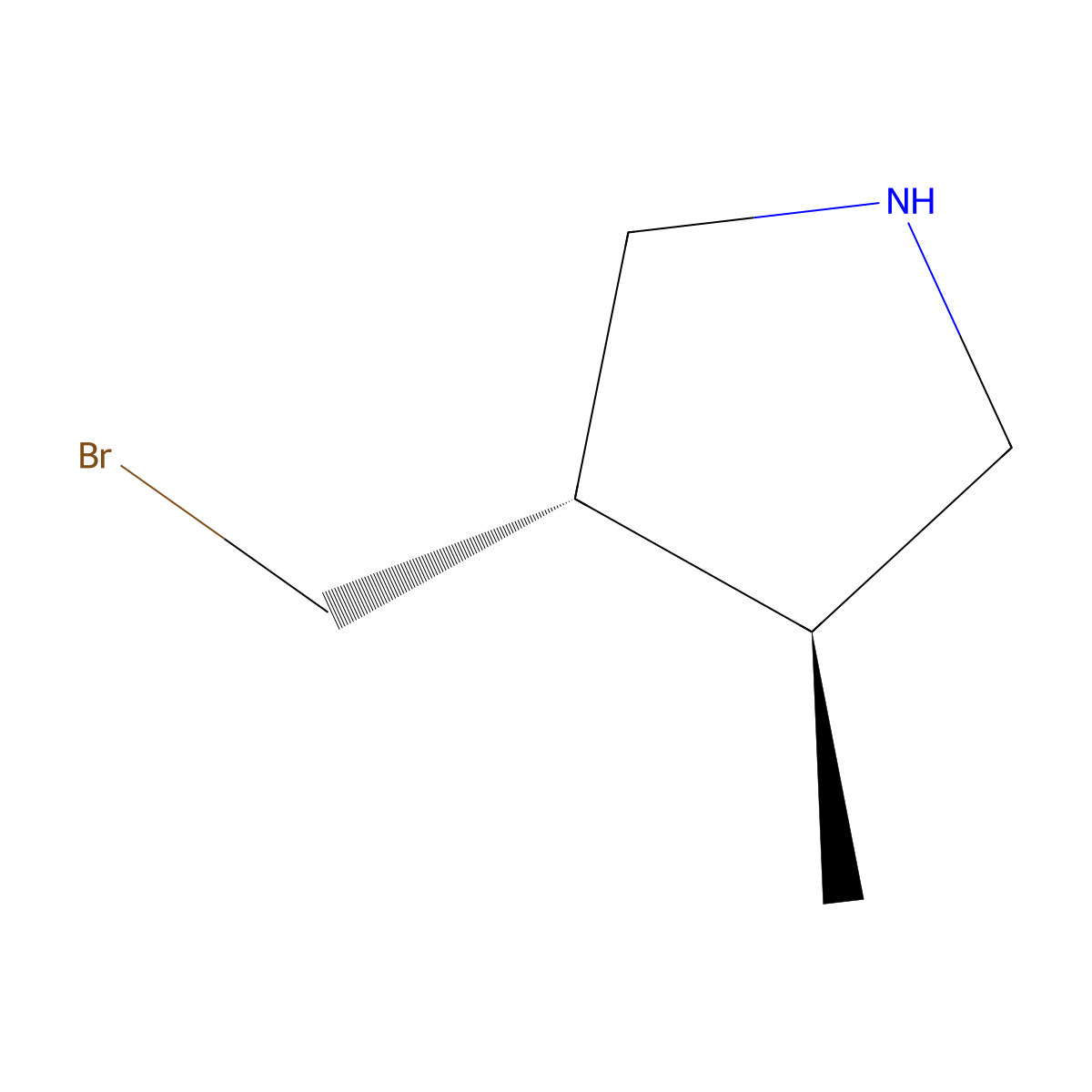 rac-(3R,4R)-3-(bromomethyl)-4-methylpyrrolidine molecular structure, CAS 2160427-26-7