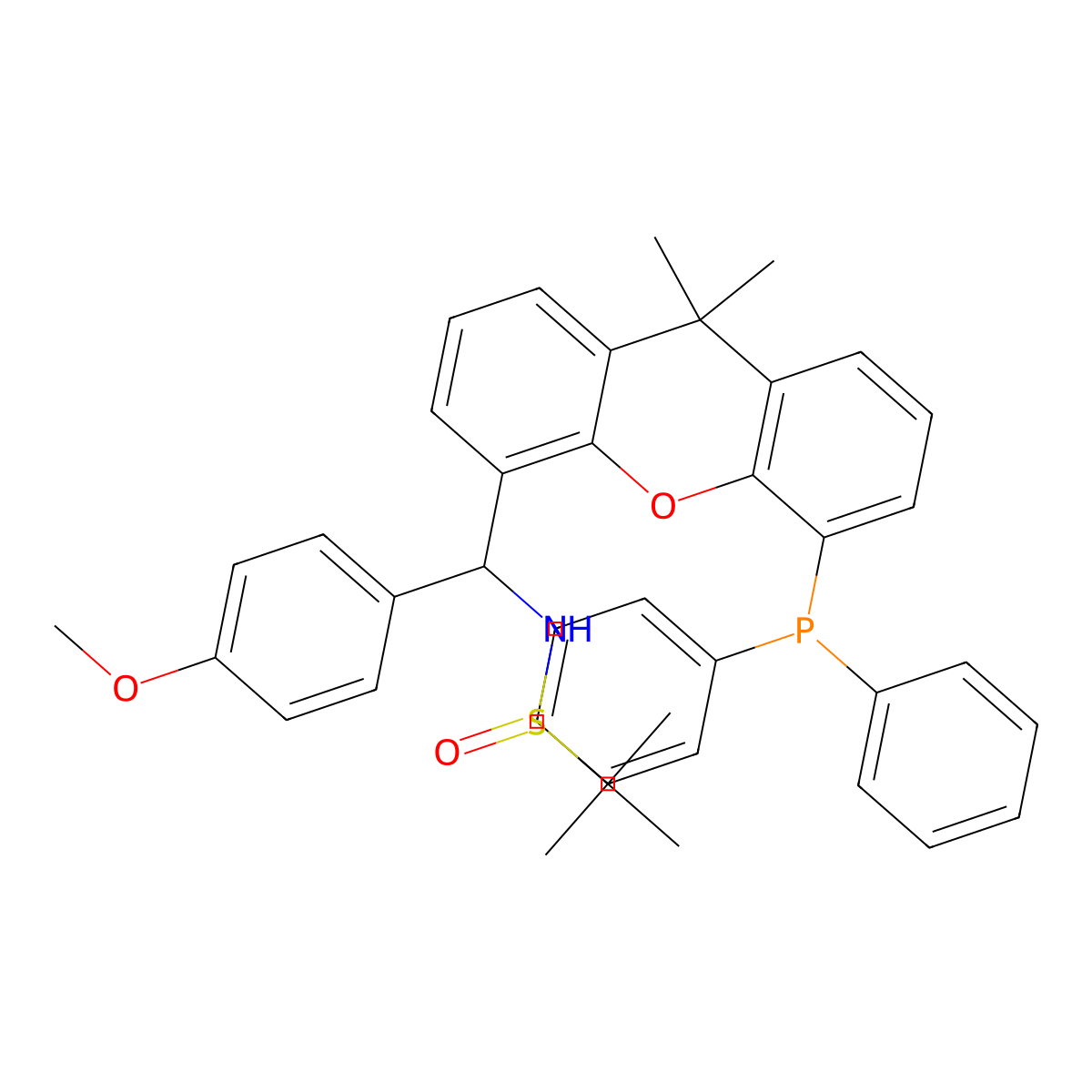 (R)-N-((S)-(5-(Diphenylphosphanyl)-9,9-dimethyl-9H-xanthen-4-yl)(4-methoxyphenyl)methyl)-2-methylpropane-2-sulfinamide molecular structure, CAS 2160535-57-7