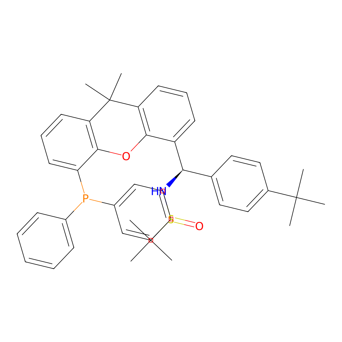 (Rs)-n-((r)-(4-(tert-butyl)phenyl)(5-(diphenylphosphanyl)-9,9-dimethyl-9h-xanthen-4-yl)methyl)-2-methylpropane-2-sulfinamide molecular structure, CAS 2160535-58-8