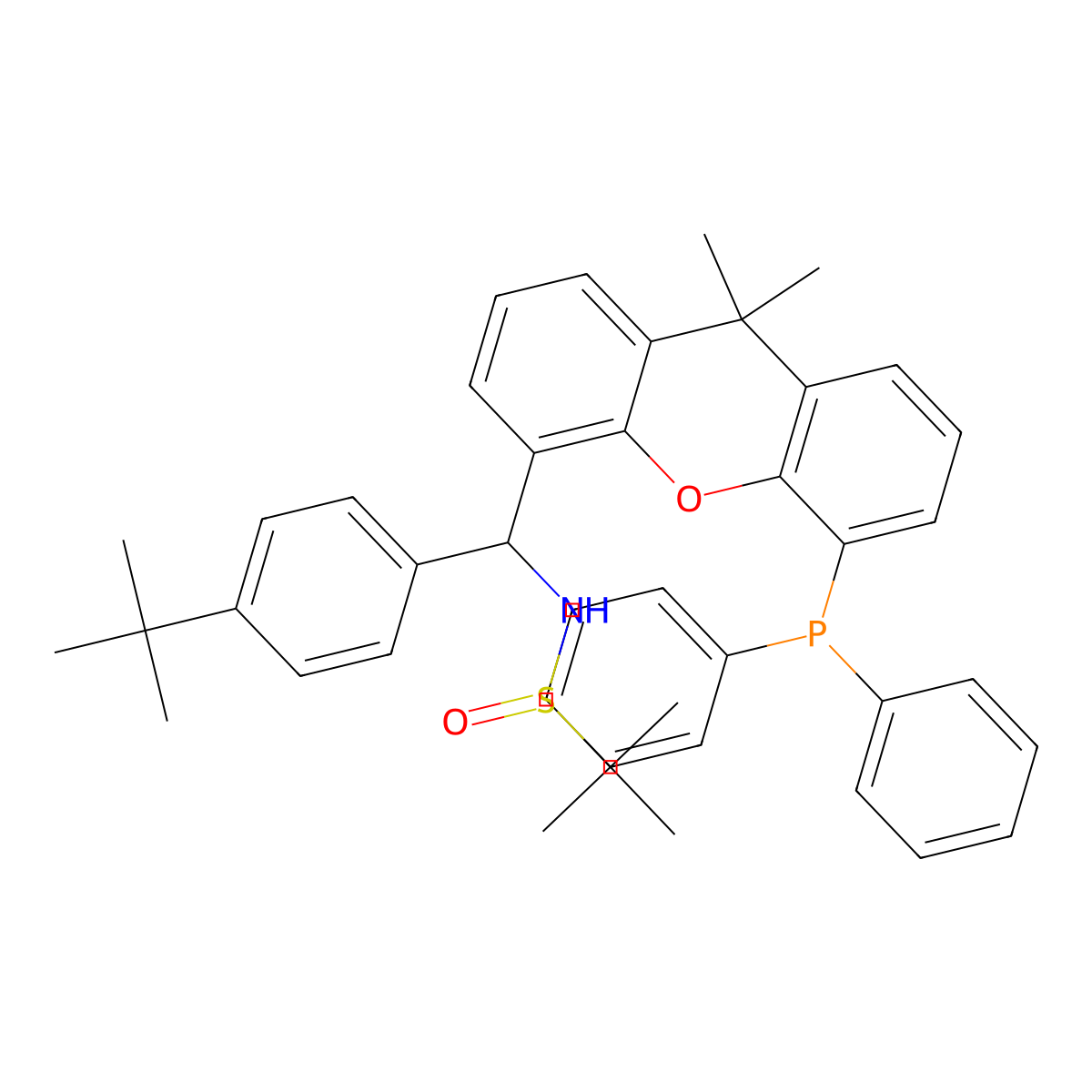 (Rs)-n-((s)-(4-(tert-butyl)phenyl)(5-(diphenylphosphanyl)-9,9-dimethyl-9h-xanthen-4-yl)methyl)-2-methylpropane-2-sulfinamide molecular structure, CAS 2160535-59-9