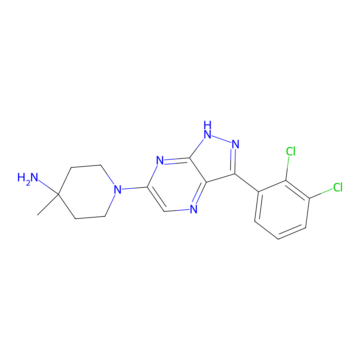 1-[3-(2,3-dichlorophenyl)-1H-pyrazolo[3,4-b]pyrazin-6-yl]-4-methylpiperidin-4-amine molecular structure, CAS 2160546-07-4