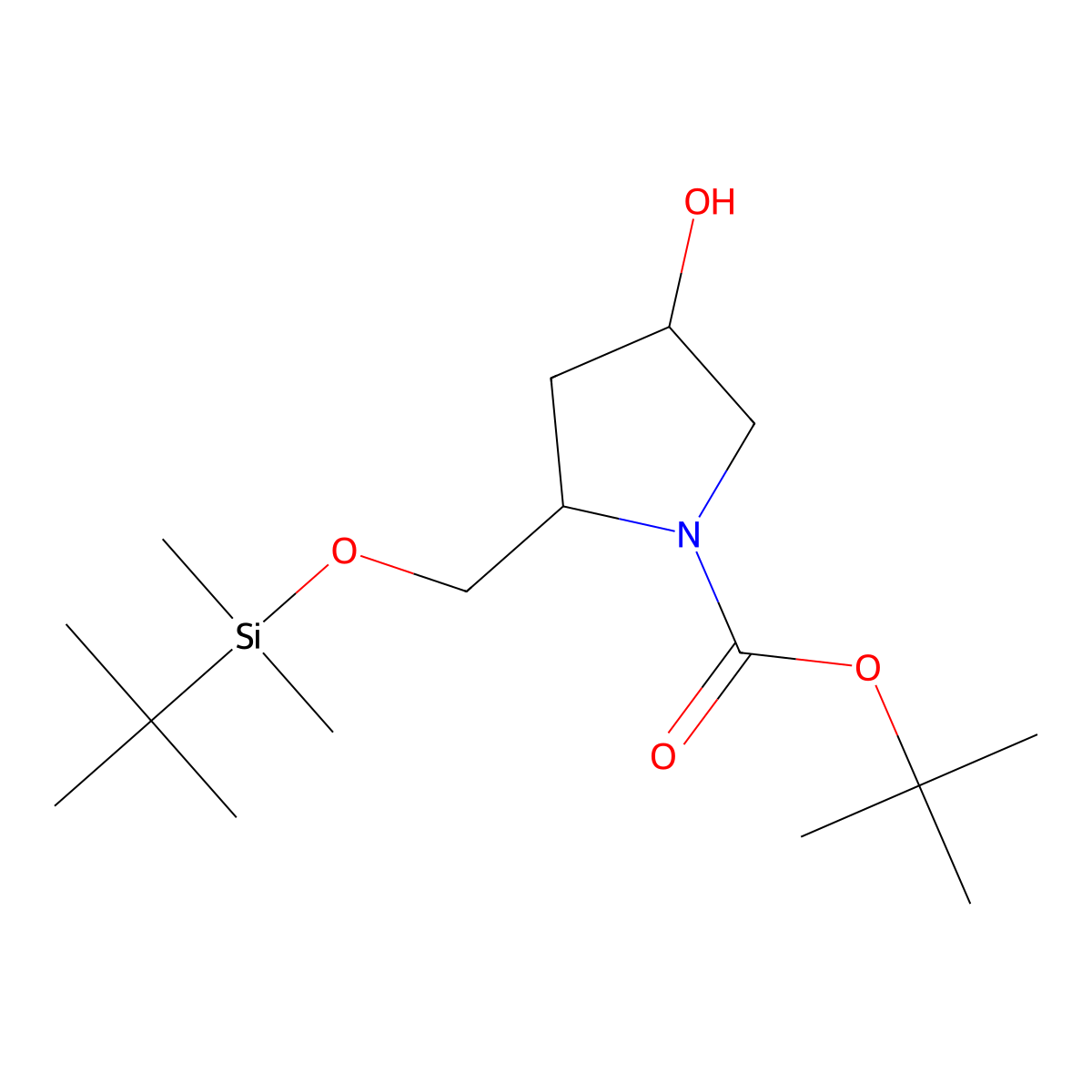 (2R,4R)-2-[[[(1,1-Dimethylethyl)dimethylsilyl]oxy]methyl]-4-hydroxy-1-pyrrolidinecarboxylic Acid 1,1-Dimethylethyl Ester molecular structure, CAS 216062-16-7