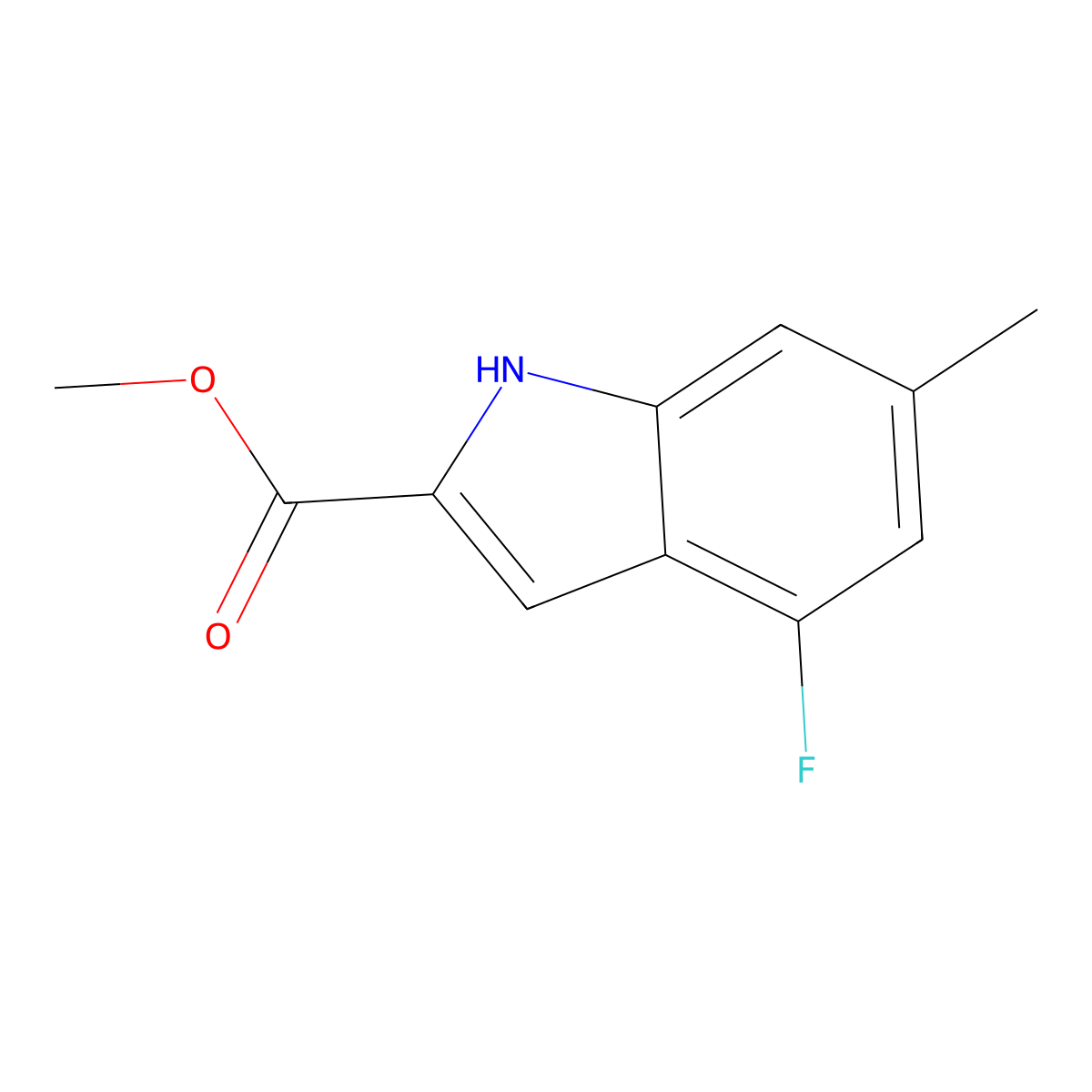 methyl 4-fluoro-6-methyl-1H-indole-2-carboxylate molecular structure, CAS 2160821-25-8