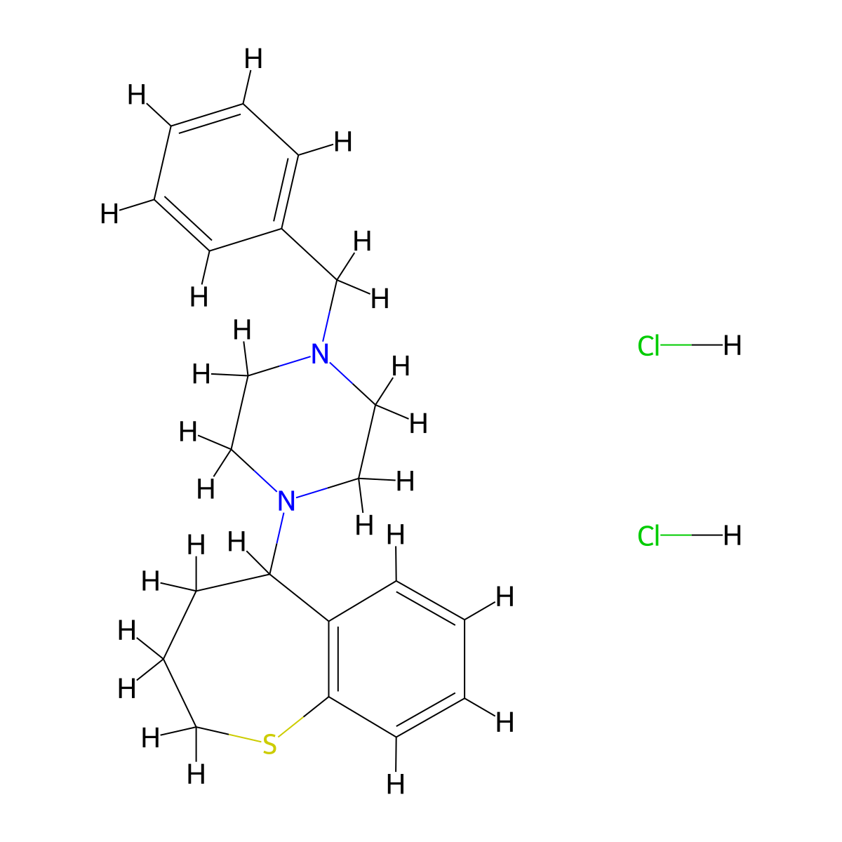 1-Benzyl-4-(2,3,4,5-tetrahydro-1-benzothiepin-5-yl)piperazine--hydrogen chloride (1/2) molecular structure, CAS 21609-82-5