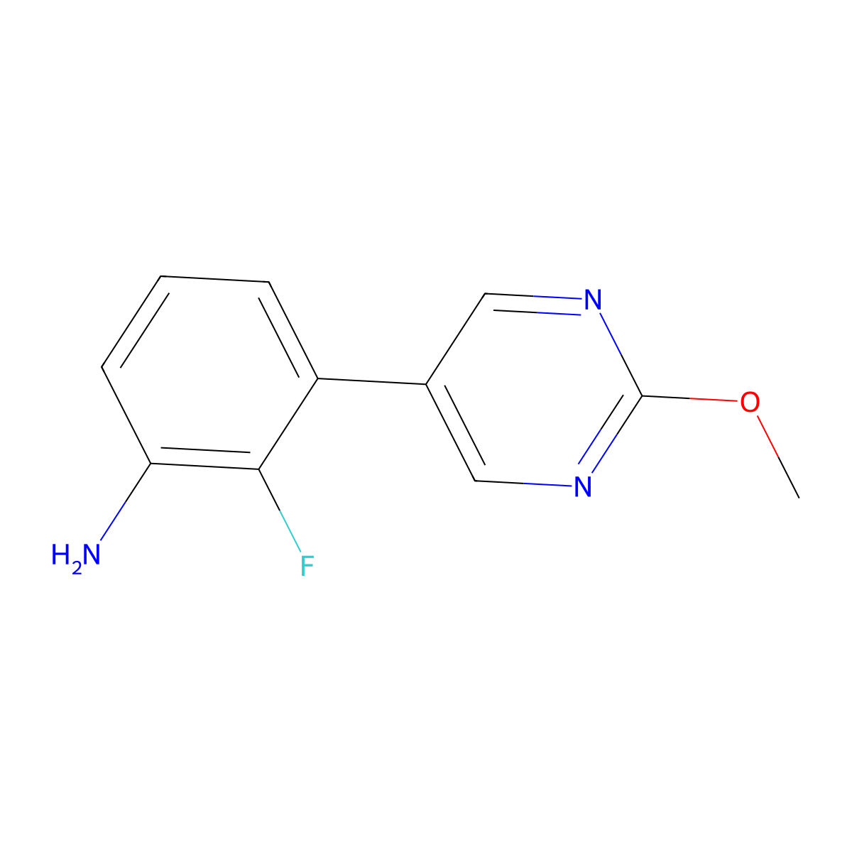 2-Fluoro-3-(2-methoxy-5-pyrimidinyl)benzenamine molecular structure, CAS 2160922-53-0