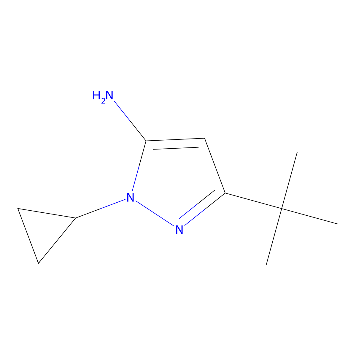 3-Tert-butyl-1-cyclopropyl-1H-pyrazol-5-amine molecular structure, CAS 2160924-86-5