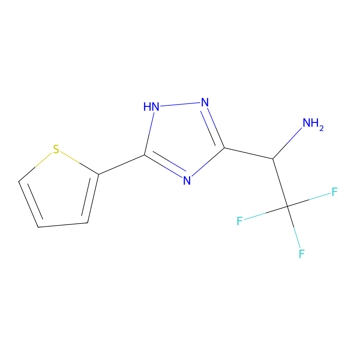 2,2,2-trifluoro-1-[5-(thiophen-2-yl)-1H-1,2,4-triazol-3-yl]ethan-1-amine molecular structure, CAS 2161122-86-5