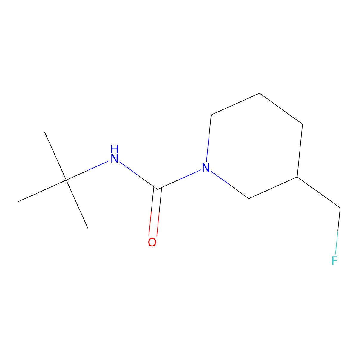N-tert-butyl-3-(fluoromethyl)piperidine-1-carboxamide molecular structure, CAS 2161317-96-8
