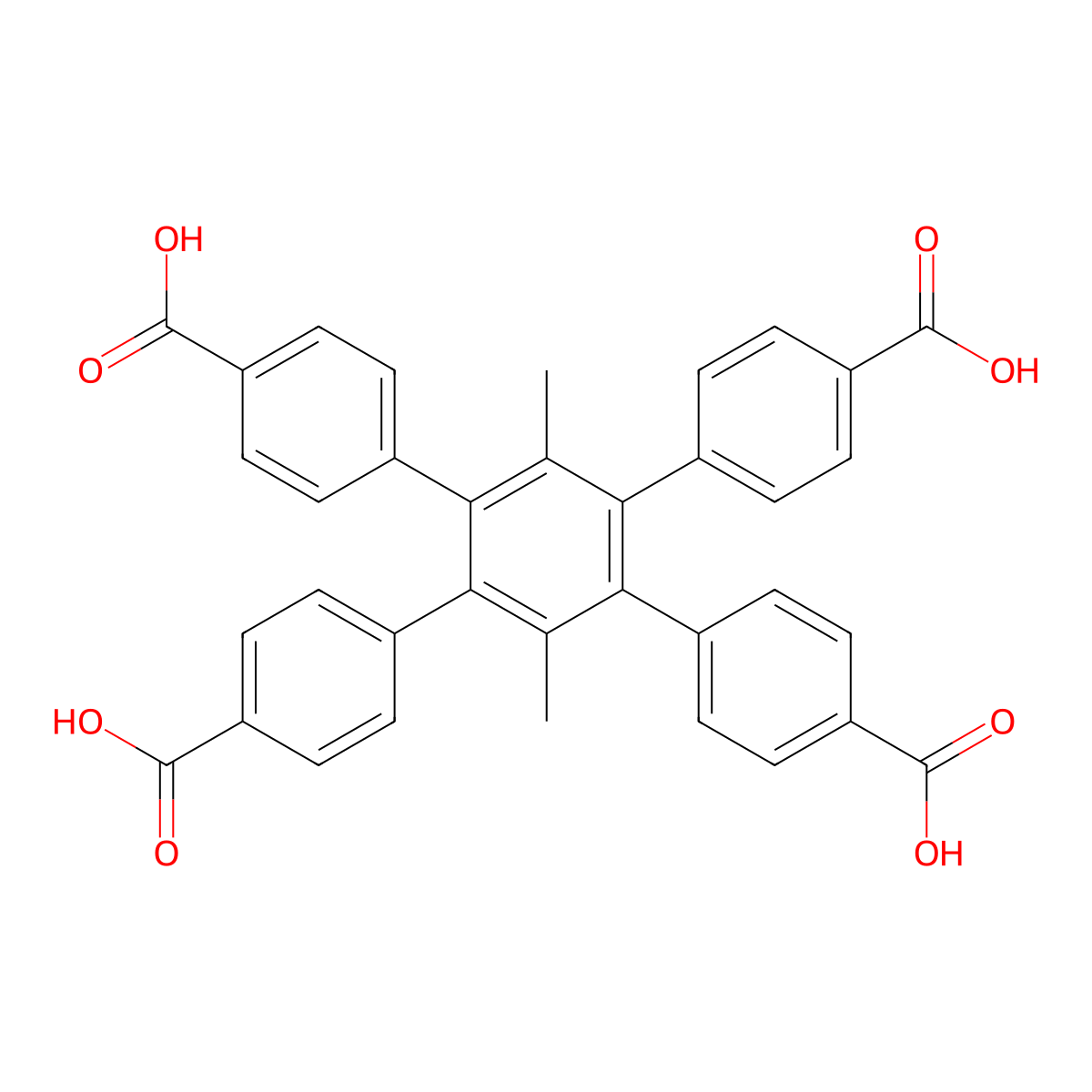 4',5'-Bis(4-carboxyphenyl)-3',6'-dimethyl-[1,1':2',1''-terphenyl]-4,4''-dicarboxylic acid molecular structure, CAS 2161327-52-0
