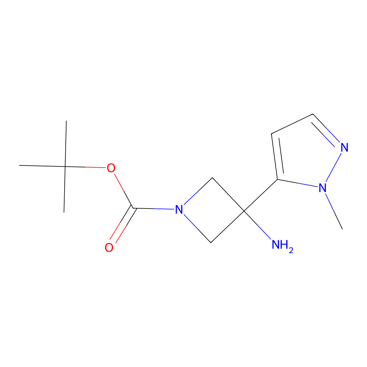 tert-butyl 3-amino-3-(1-methyl-1H-pyrazol-5-yl)azetidine-1-carboxylate molecular structure, CAS 2161411-06-7