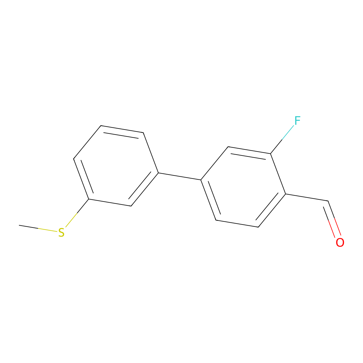 3-Fluoro-3'-(methylthio)[1,1'-biphenyl]-4-carboxaldehyde molecular structure, CAS 2161914-10-7