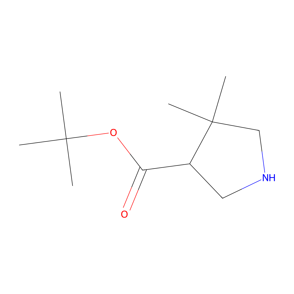 Tert-butyl 4,4-dimethylpyrrolidine-3-carboxylate molecular structure, CAS 2161928-00-1