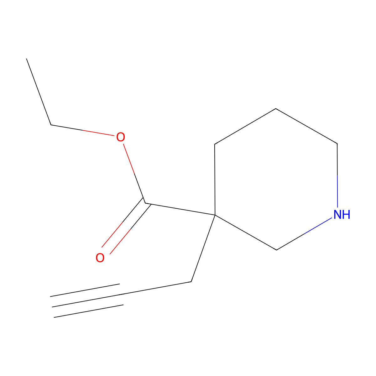Ethyl 3-(prop-2-yn-1-yl)piperidine-3-carboxylate molecular structure, CAS 2162072-78-6
