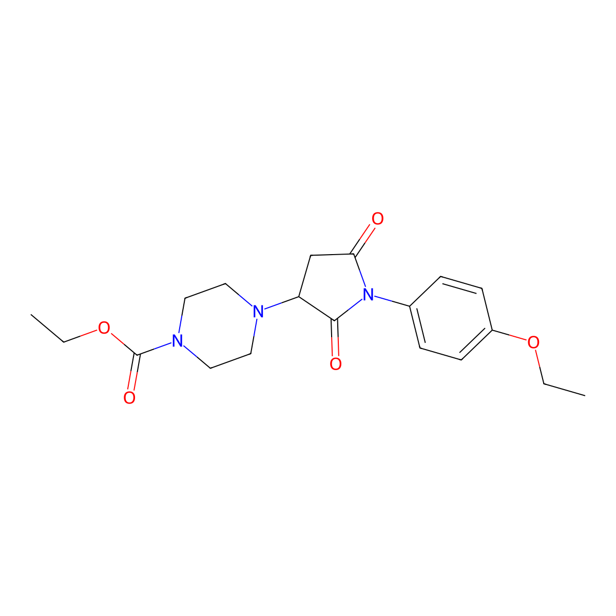 Ethyl 4-[1-(4-ethoxyphenyl)-2,5-dioxopyrrolidin-3-yl]piperazine-1-carboxylate molecular structure, CAS 21621-52-3