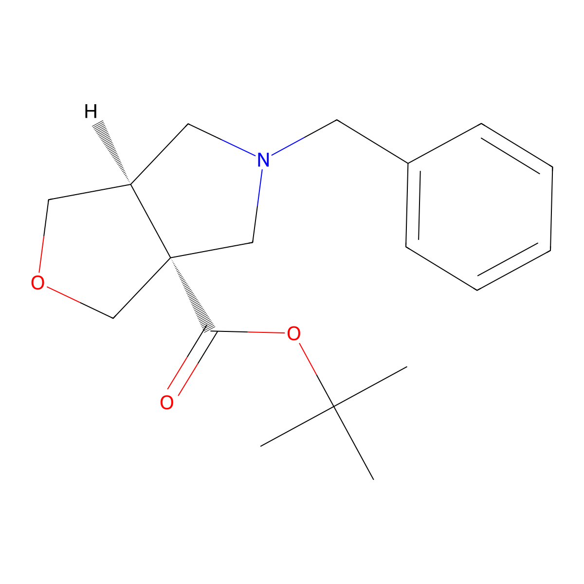 rel-(3aR,6aR)-tert-Butyl 5-benzyltetrahydro-1H-furo[3,4-c]pyrrole-3a(3H)-carboxylate molecular structure, CAS 2162117-48-6