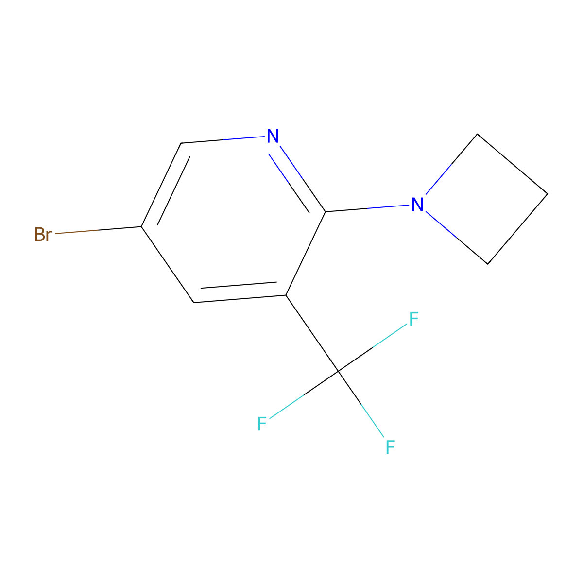 2-(Azetidin-1-yl)-5-bromo-3-(trifluoromethyl)pyridine molecular structure, CAS 2162152-79-4