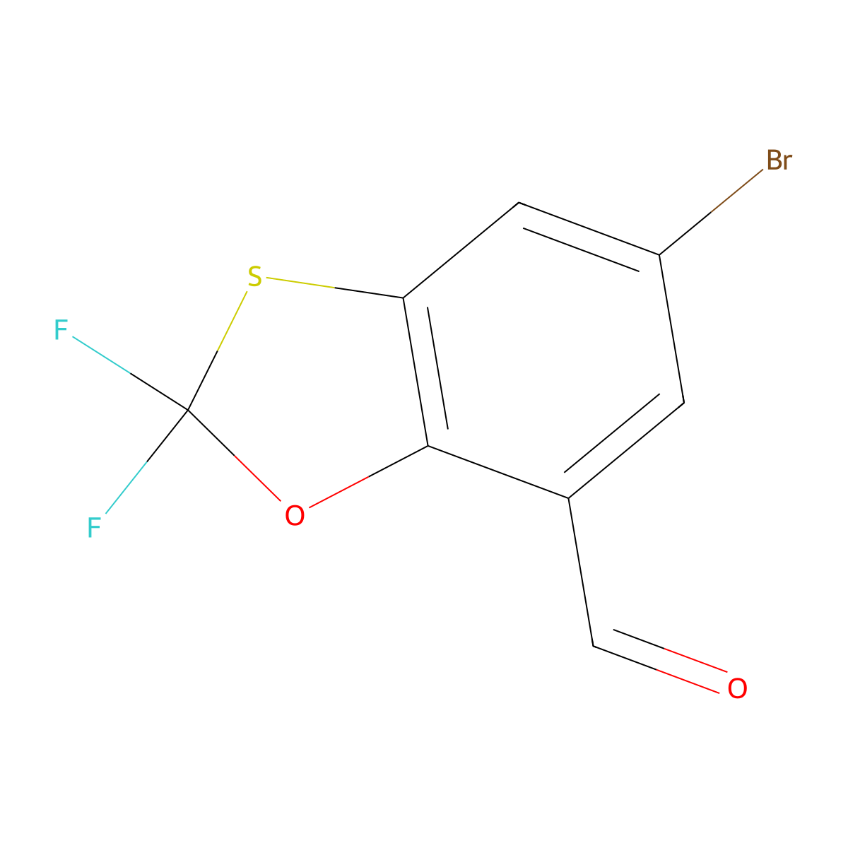 5-bromo-2,2-difluoro-2H-1,3-benzoxathiole-7-carbaldehyde molecular structure, CAS 2162166-85-8