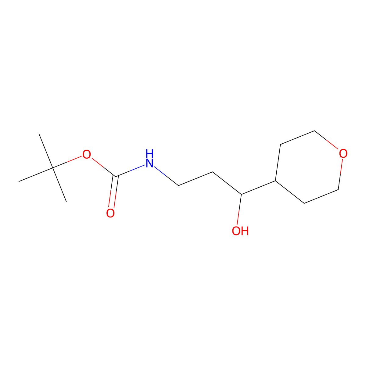tert-butyl N-[3-hydroxy-3-(oxan-4-yl)propyl]carbamate molecular structure, CAS 2162205-03-8