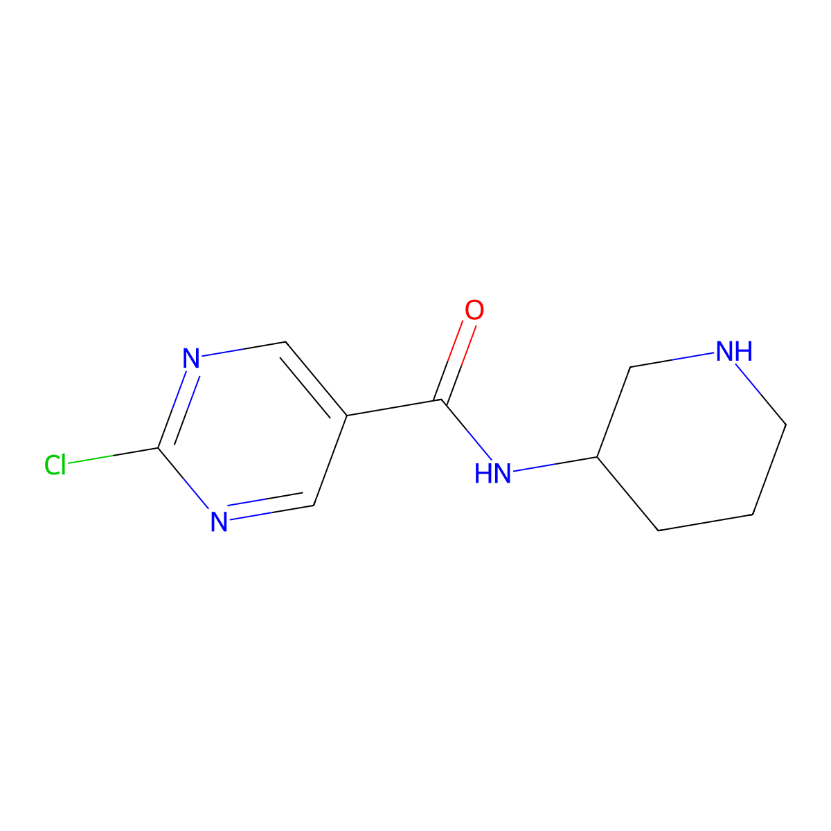 2-chloro-N-(piperidin-3-yl)pyrimidine-5-carboxamide molecular structure, CAS 2162357-80-2