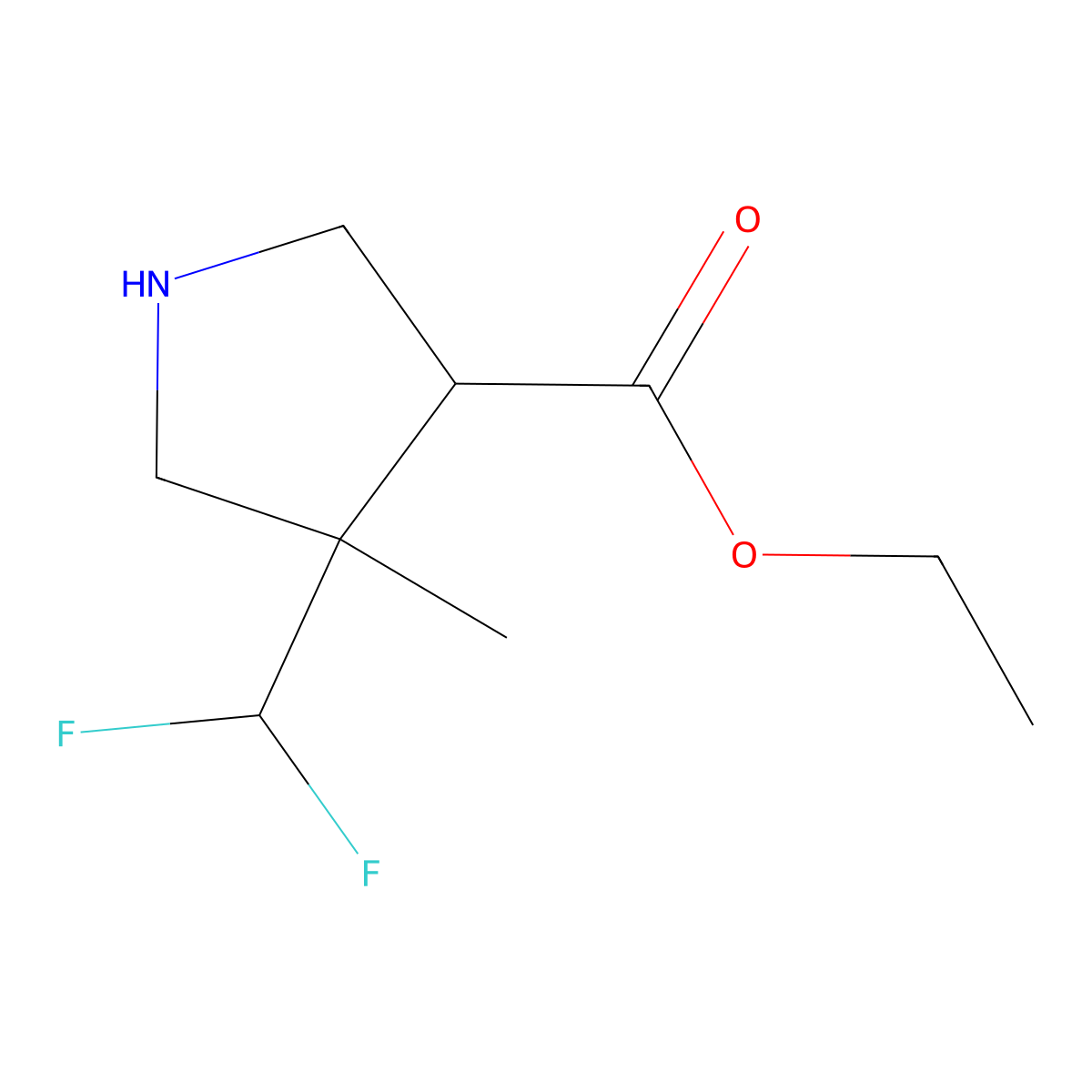 Ethyl 4-(difluoromethyl)-4-methylpyrrolidine-3-carboxylate molecular structure, CAS 2162445-18-1