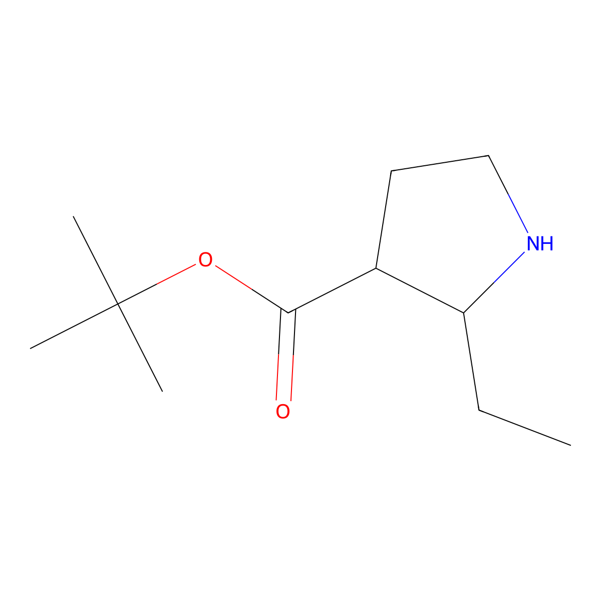 Tert-butyl 2-ethylpyrrolidine-3-carboxylate molecular structure, CAS 2162525-34-8