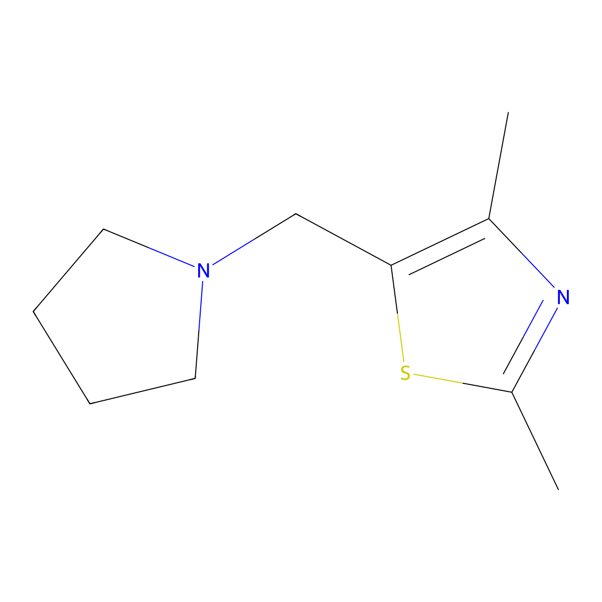 2,4-Dimethyl-5-[(pyrrolidin-1-yl)methyl]-1,3-thiazole molecular structure, CAS 2162633-80-7