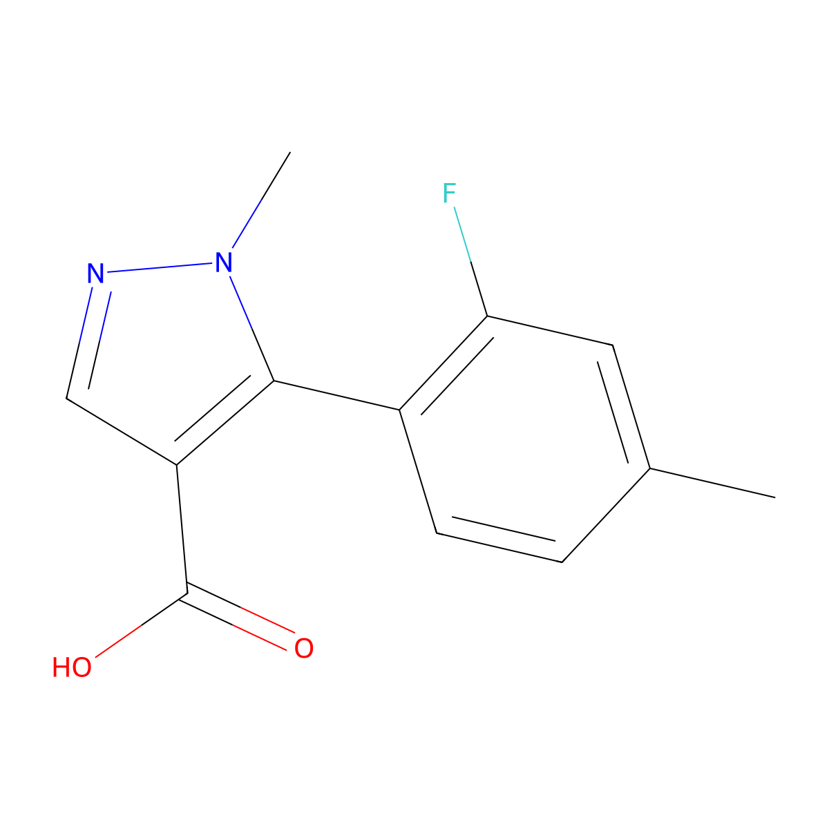 5-(2-fluoro-4-methylphenyl)-1-methyl-1H-pyrazole-4-carboxylic acid molecular structure, CAS 2162750-35-6