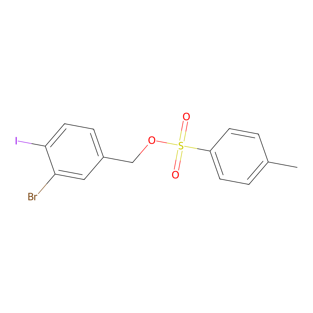 (3-Bromo-4-iodophenyl)methyl 4-methylbenzene-1-sulfonate molecular structure, CAS 2162900-53-8