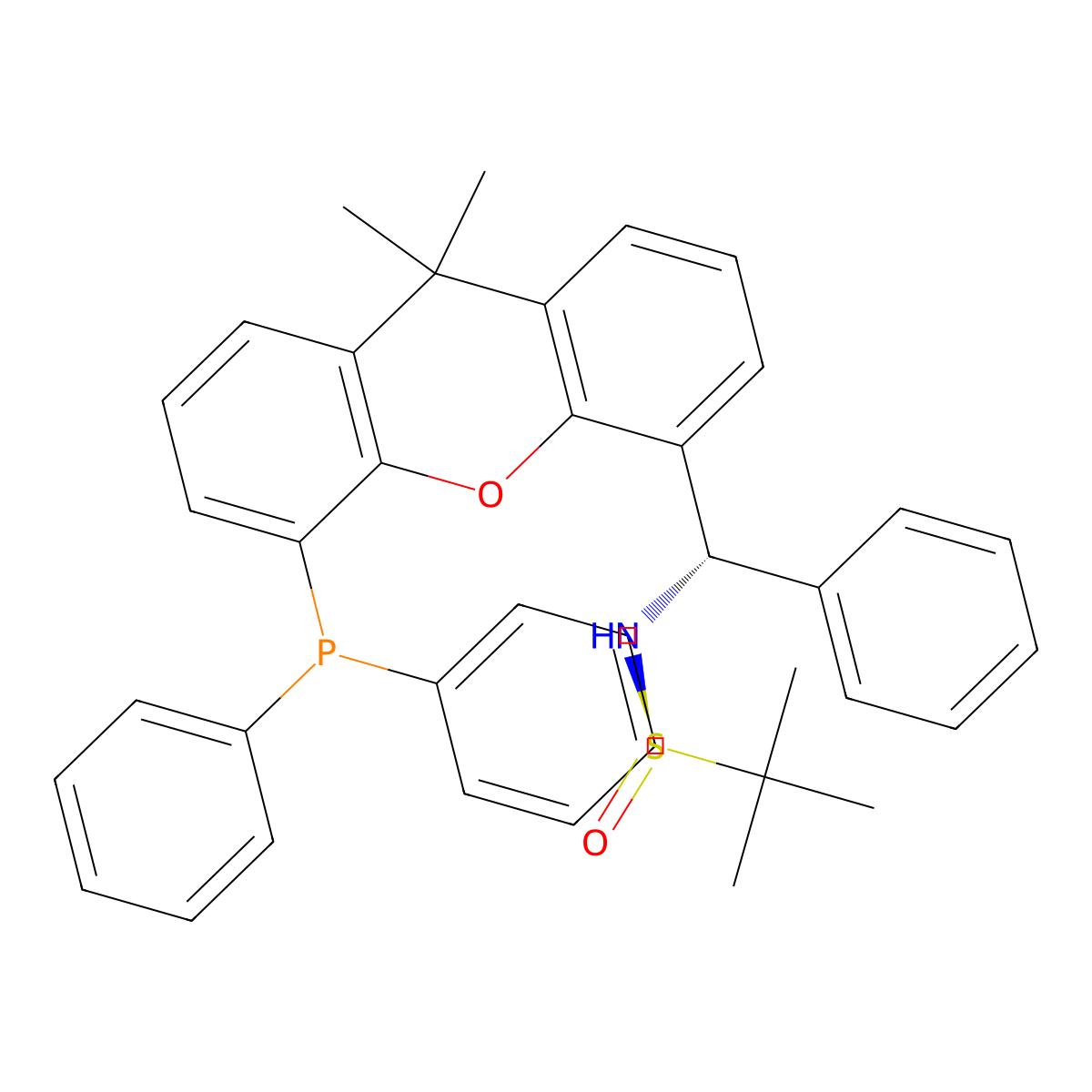 (R)-N-((S)-(5-(Diphenylphosphino)-9,9-dimethyl-9H-xanthen-4-yl)(phenyl)methyl)-2-methylpropane-2-sulfinamide molecular structure, CAS 2162939-87-7